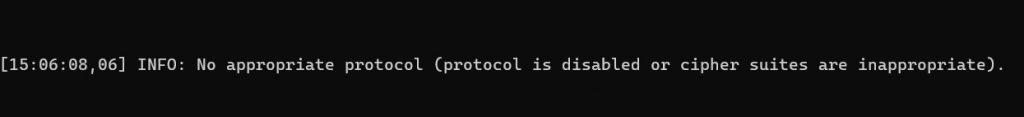 Error observado: No appropriate protocol (protocol is disabled or cipher suites are inappropriate).