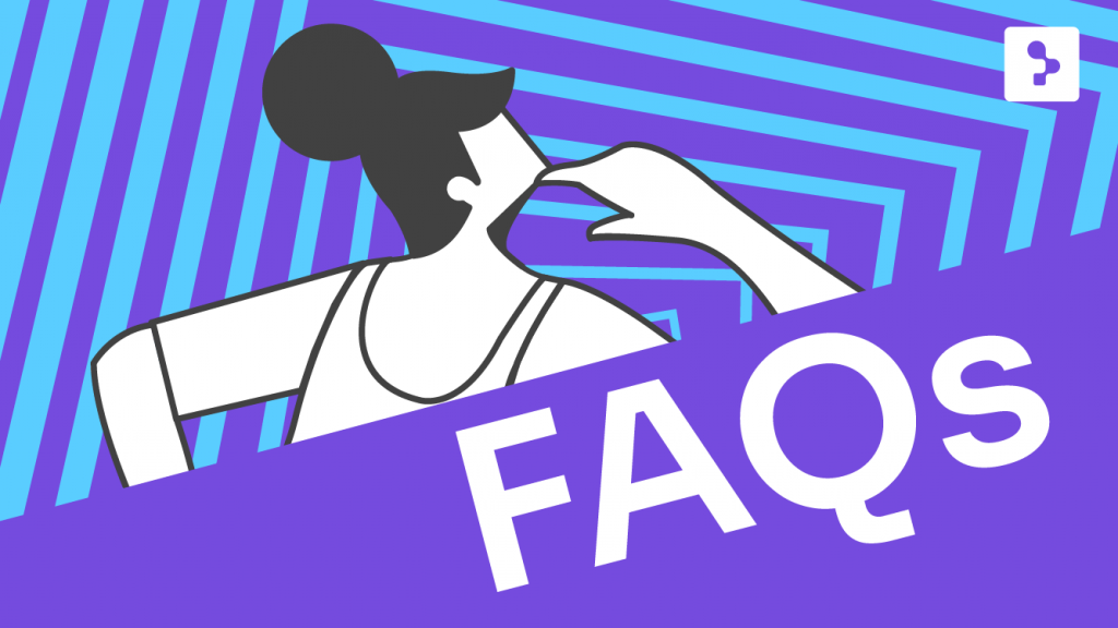 Ilustración de una persona pensando junto a un gran rótulo de FAQs.